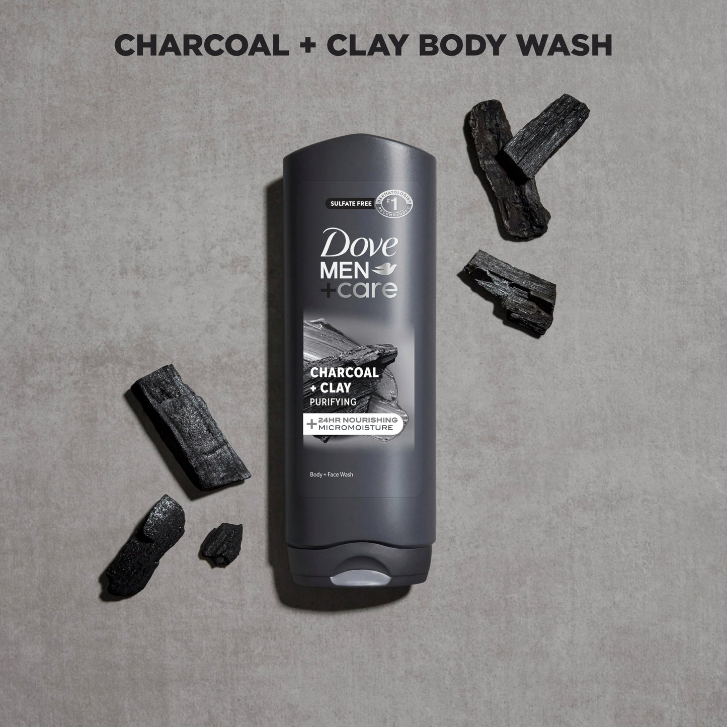 DOVE MEN + CARE Body and Face Wash Purifying Charcoal + Clay Body Wash for Men with 24-Hour Nourishing Micromoisture Technology 18 oz