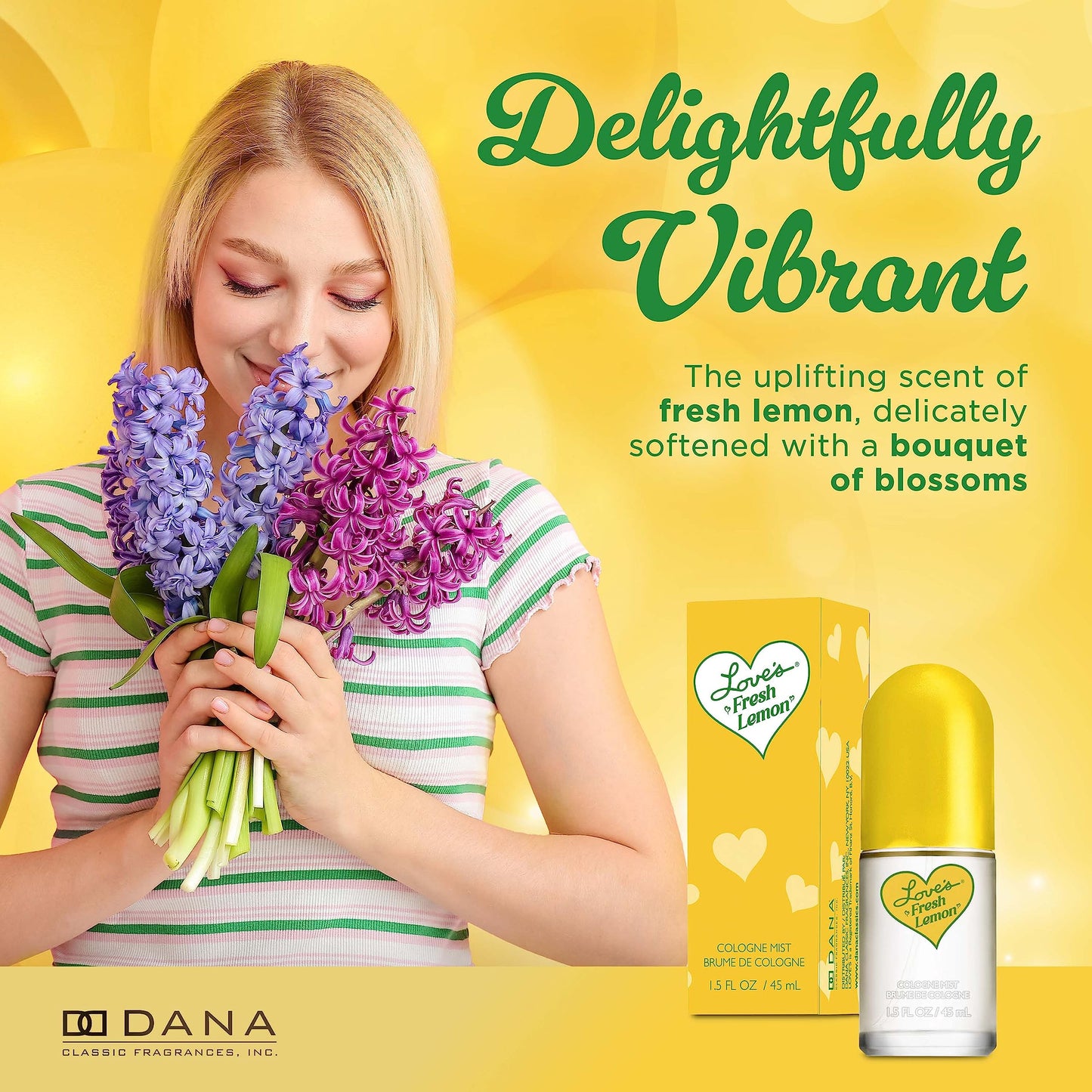 Dana Love's Fresh Lemon Cologne Mist 1.5 Fl. Oz. Invigorating and Uplifting Lemon Scented Body Mist for Women, Classic Fragrance for Everyday