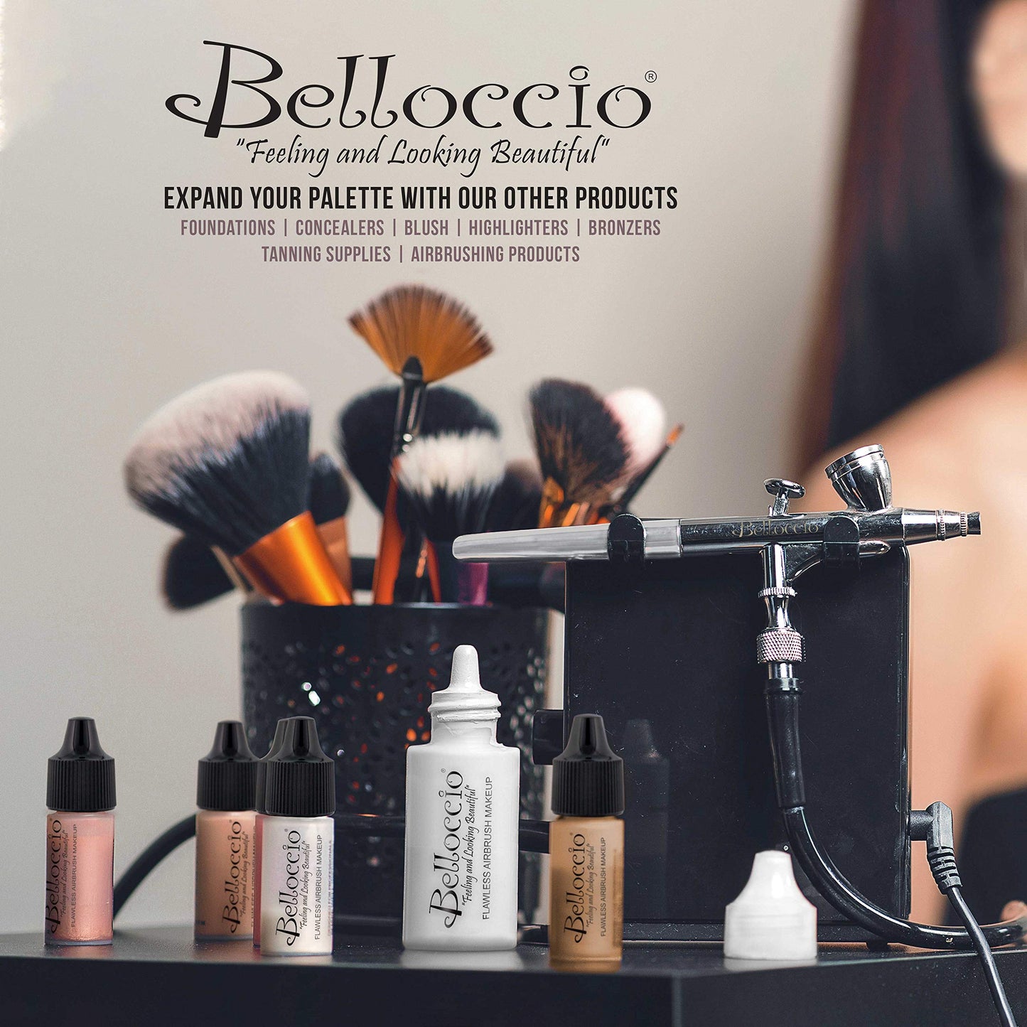 Belloccio's Professional Cosmetic Airbrush Makeup Foundation 1/2oz Bottle: Cappuccino- Medium with Olive Undertones