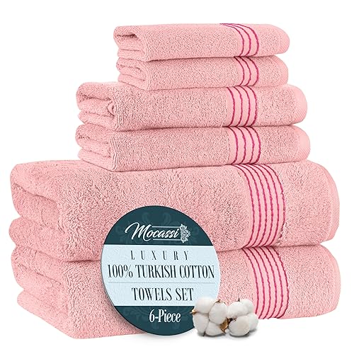 Mocassi Luxury 100% Turkish Cotton 6-Piece Towel Set - Ultra Soft, Quick Dry Highly Absorbent Premium Spa Hotel Quality Bath Towels, Includes 2 Bath…