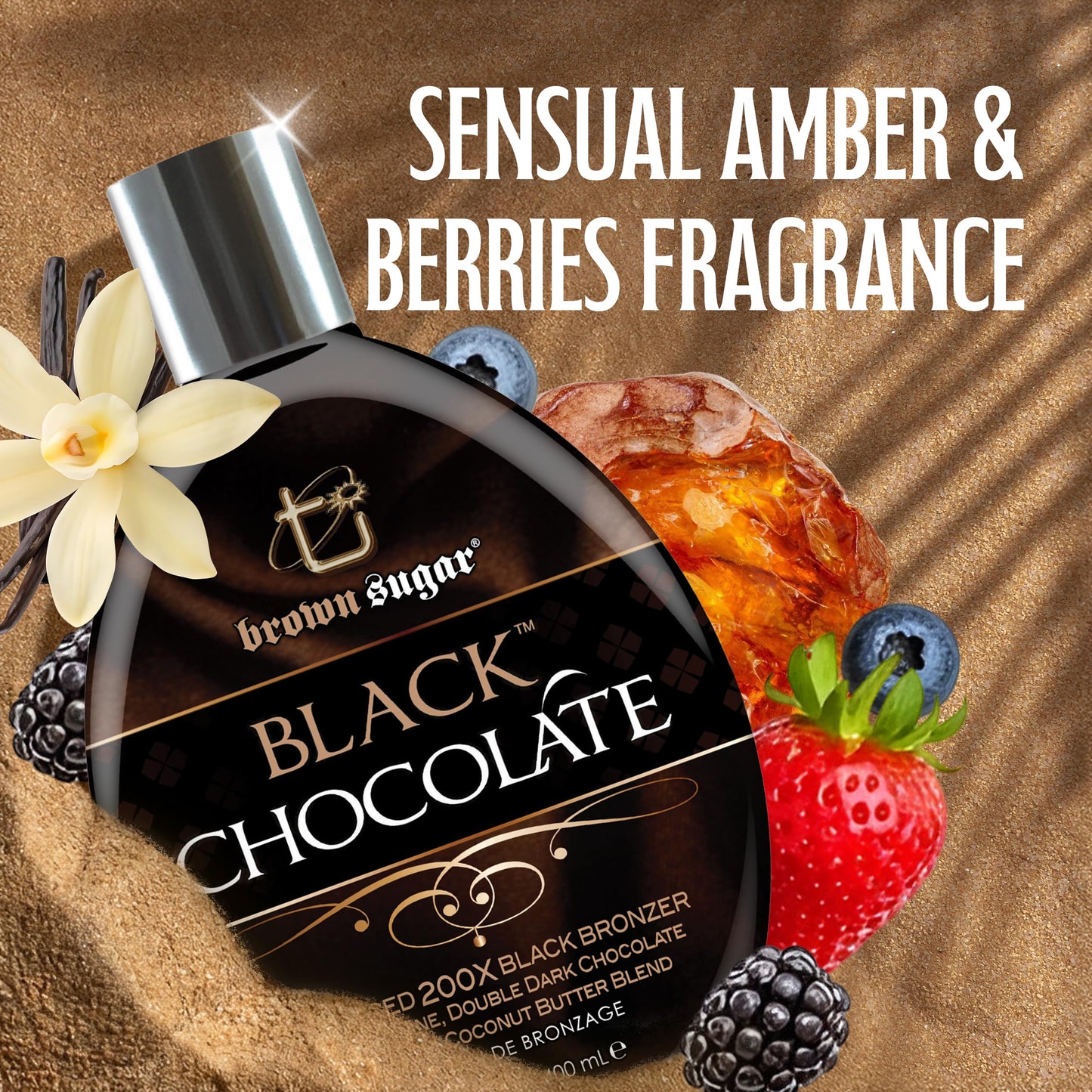 Brown Sugar Black Chocolate Tanning Lotion, Advanced 200X Black Bronzer with Double Dark Chocolate Extract & Organic Butters, 13.5 Fl Oz