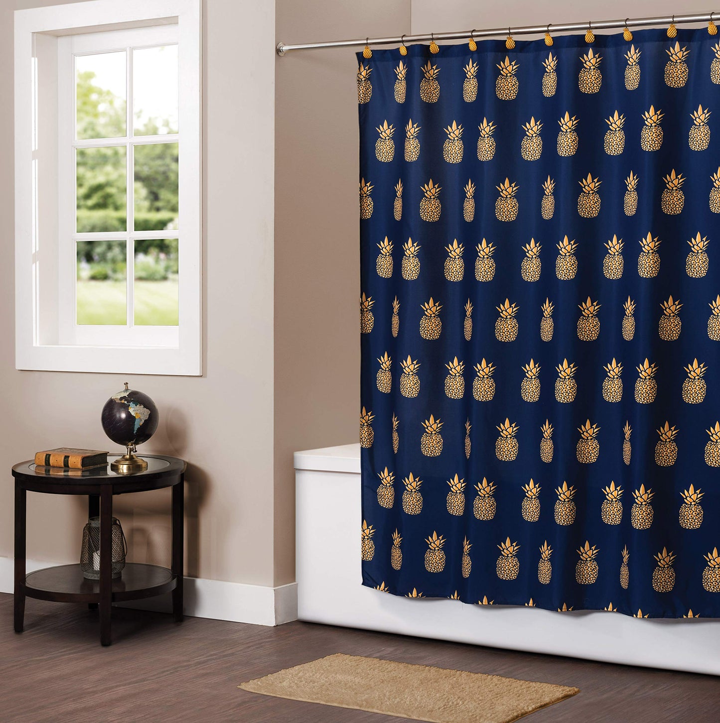 SKL Home by Saturday Knight Ltd. Gilded Pineapple Fabric Shower Curtain, Navy/Gold