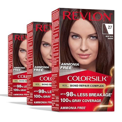Revlon ColorSilk with Bond Repair Complex, Brown Permanent Hair Color, 100% Gray Coverage, Ammonia Free Hair Dye, Vegan Keratin, 27 Deep Rich Brown