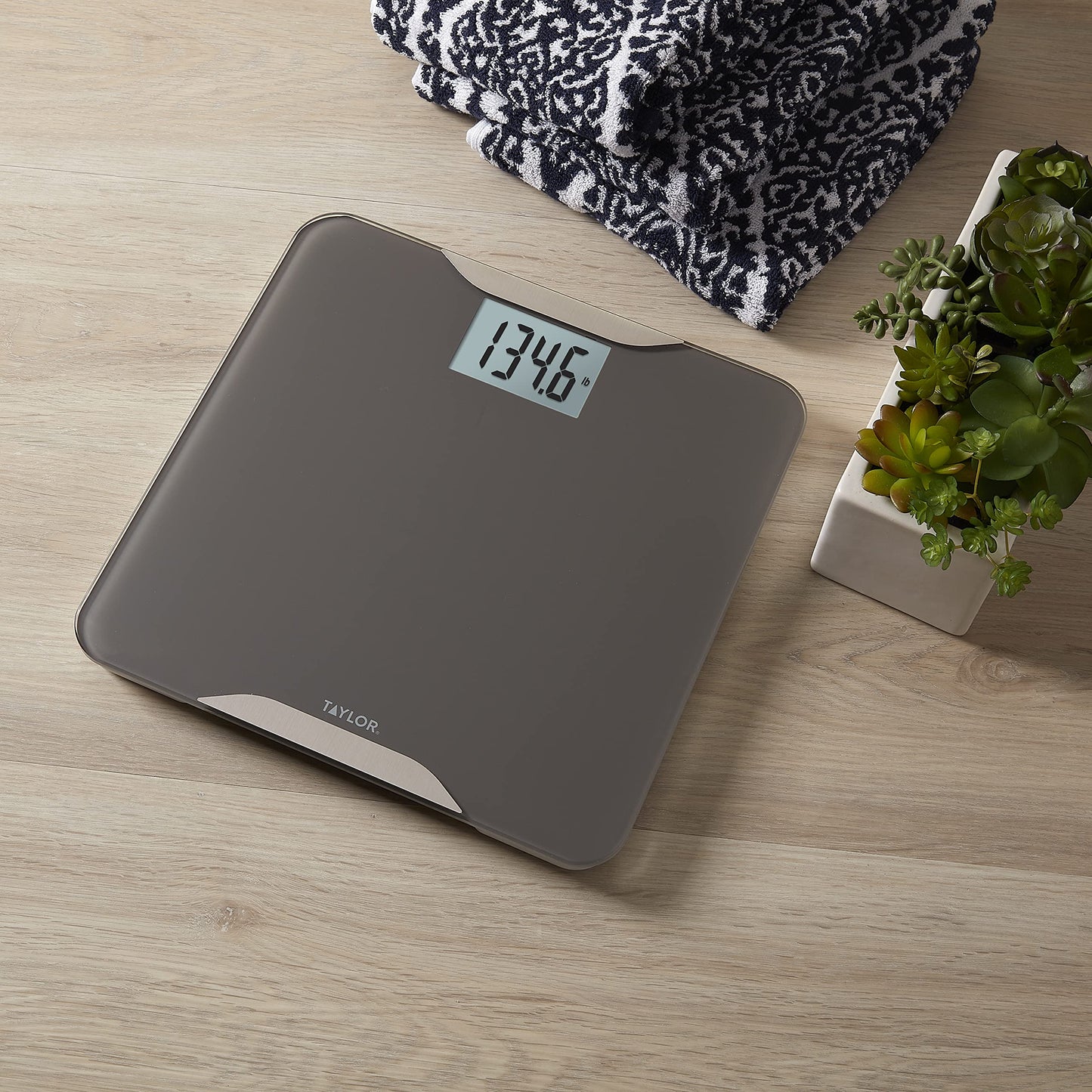 Taylor Digital Glass Bath Scale for Body Weight, 11.8 x 11.8 Inch Durable Glass Platform, Stainless Steel Accents, Scale with Step-On Technology, 400…