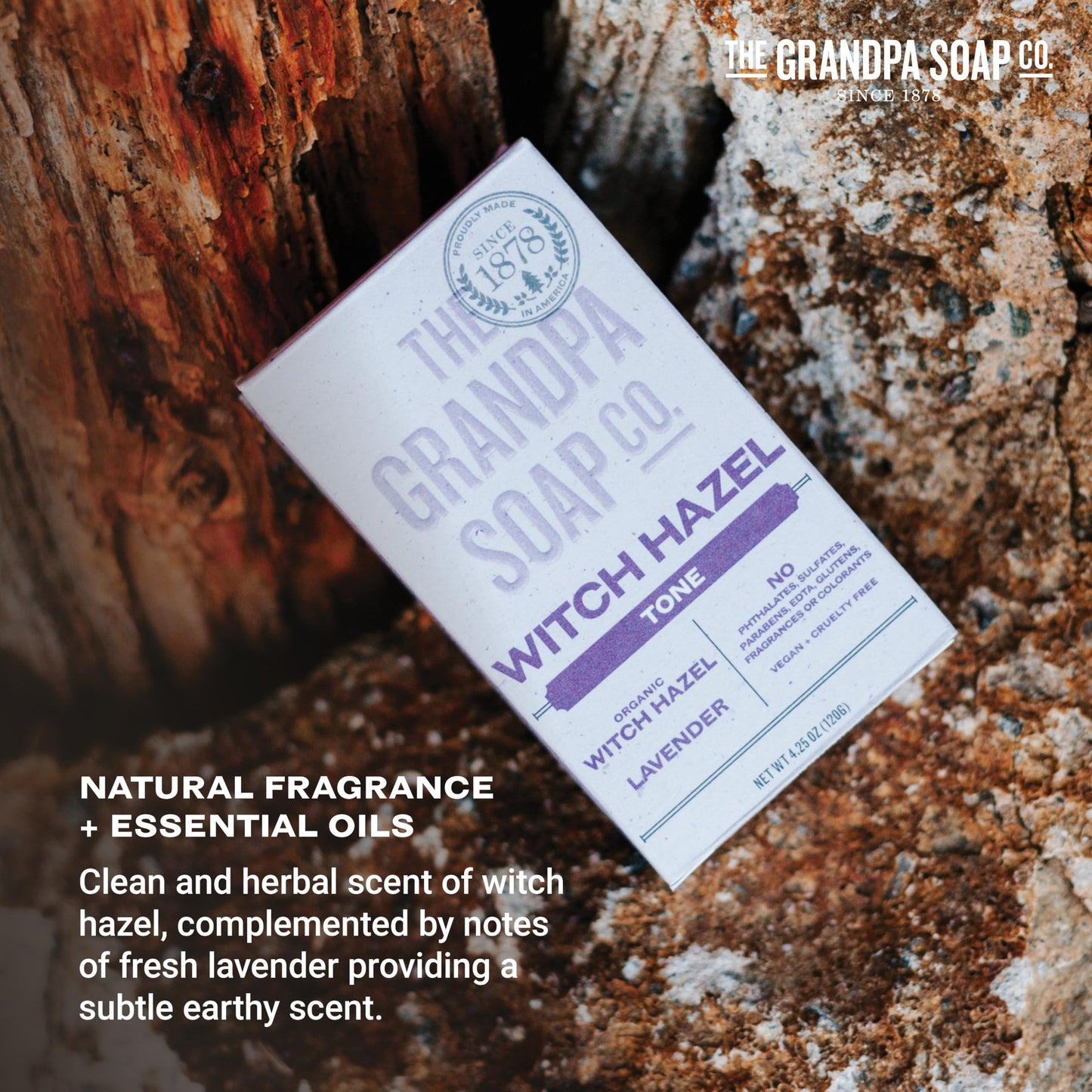 The Grandpa Soap Company Witch Hazel Bar Soap - Gently Tones Skin, With Witch Hazel and Lavender, Provides a Relaxing Effect, Vegan, For Face