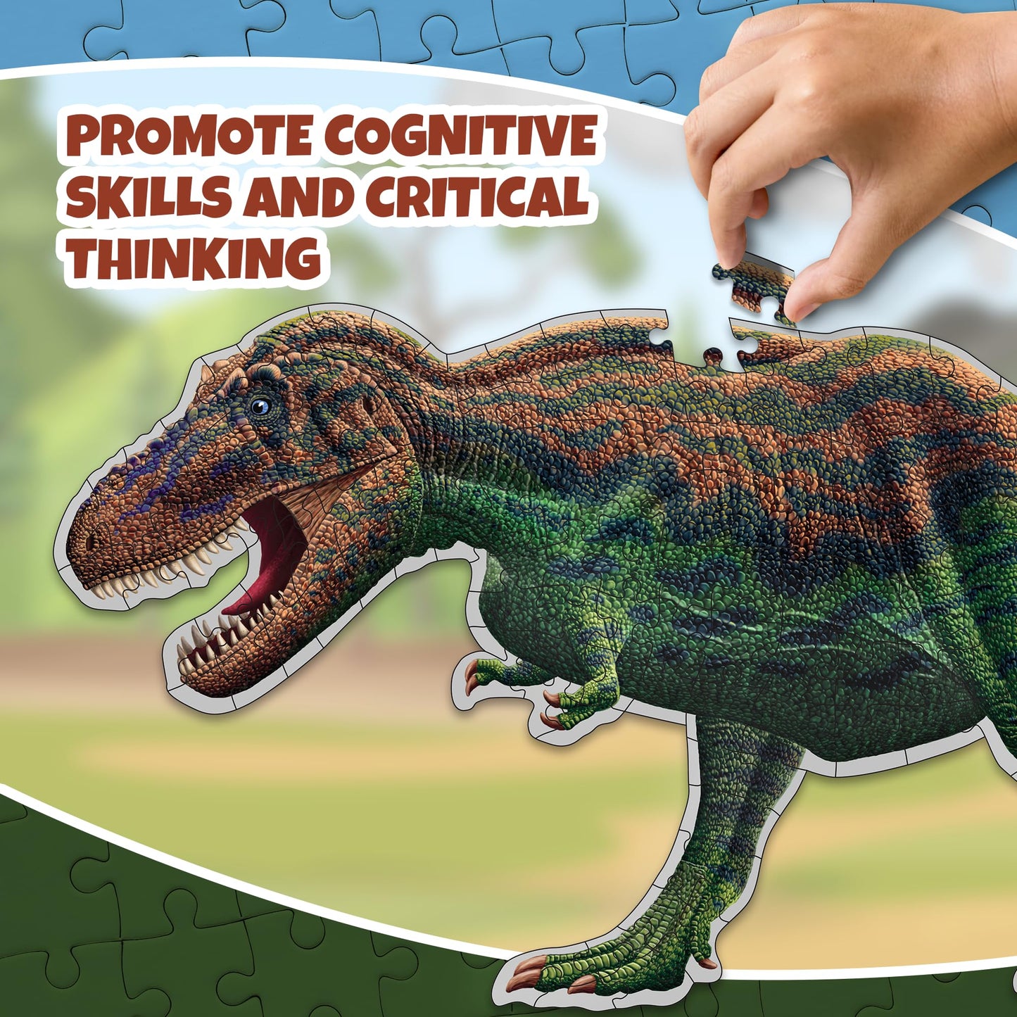 Tyrannosaurus Rex Dinosaur 100-Piece Floor Puzzle – Double Sided with Glow-in-the-Dark Skeleton – 4 FT Educational Dino Toy for Kids