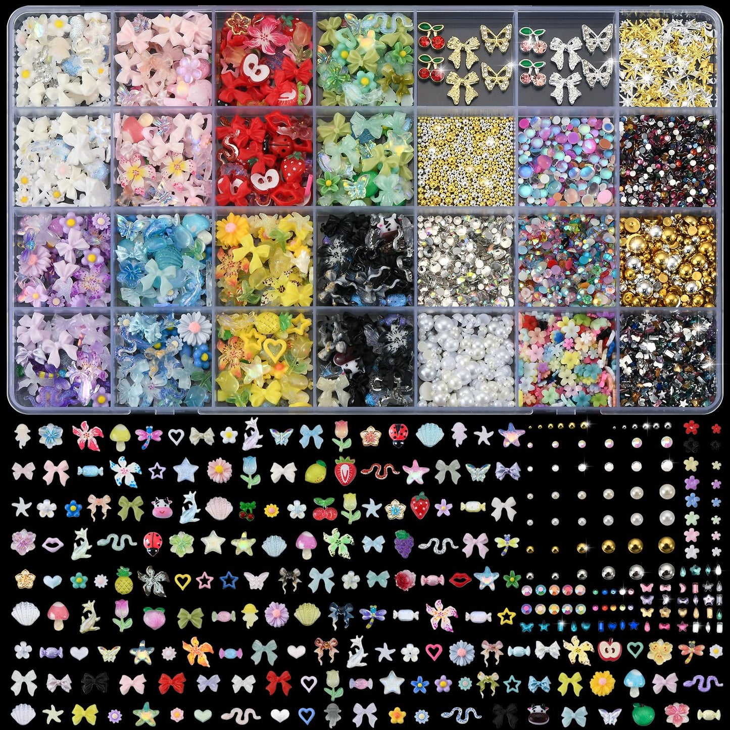 OPMADM 9000 Pcs 3D Nail Charms and Gems Bulk Y2k Cute Charms for Nails Design Kit 110 Styles Colorful Rhinestones Bows Butterfly Flower Star Beads Beauty and Personal Care OPMADM Default Title