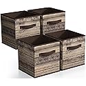 Sorbus Foldable Storage Cube Basket Bin, Rustic Wood Grain Print, 4-Pack (Rustic Bin - Brown)