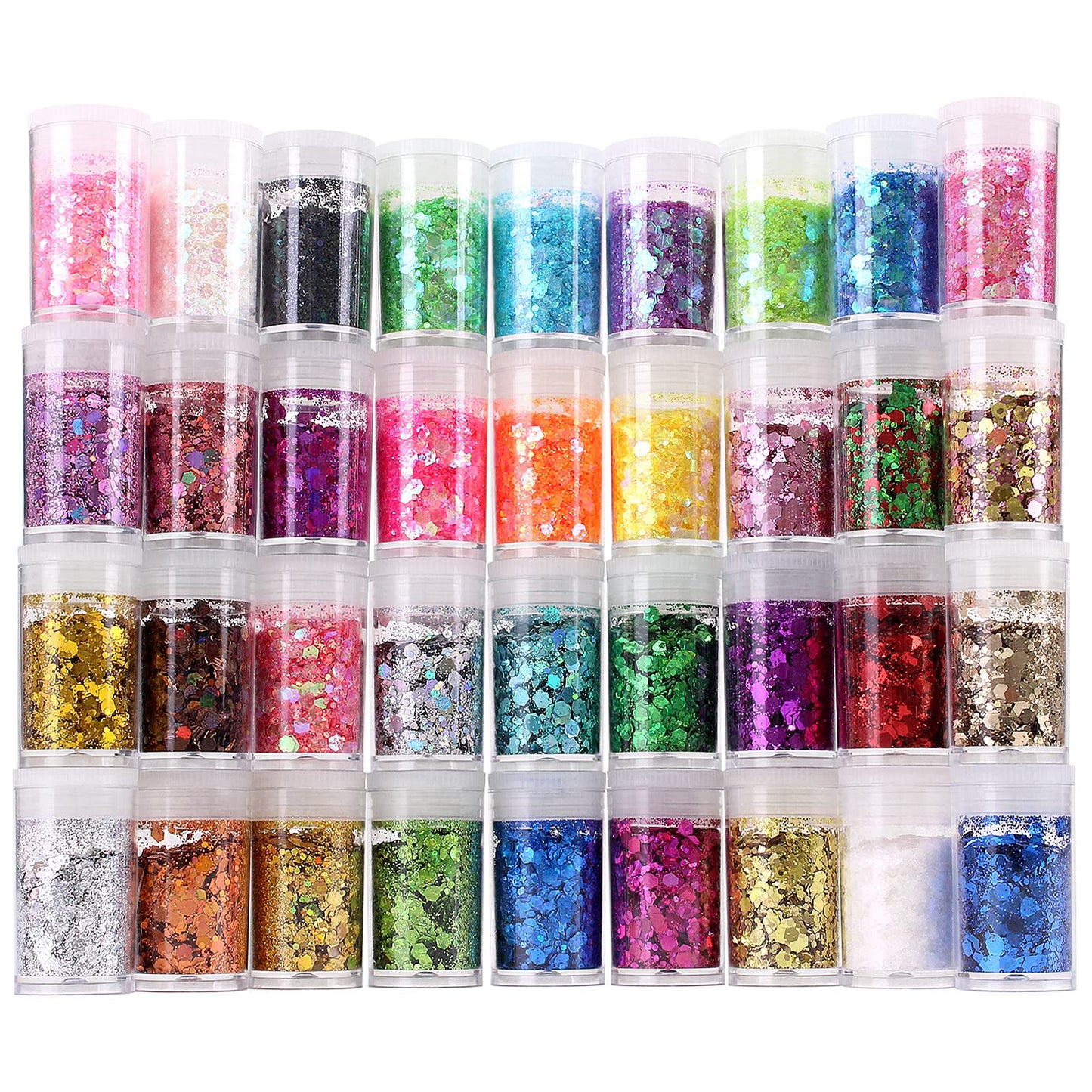 Chunky and Fine Glitter Mix, Estanoite 36 Colors Chunky Sequins & Fine Glitter Powder Mix, Cosmetic Makeup Flakes for Face Body Eye Nail Art Resin