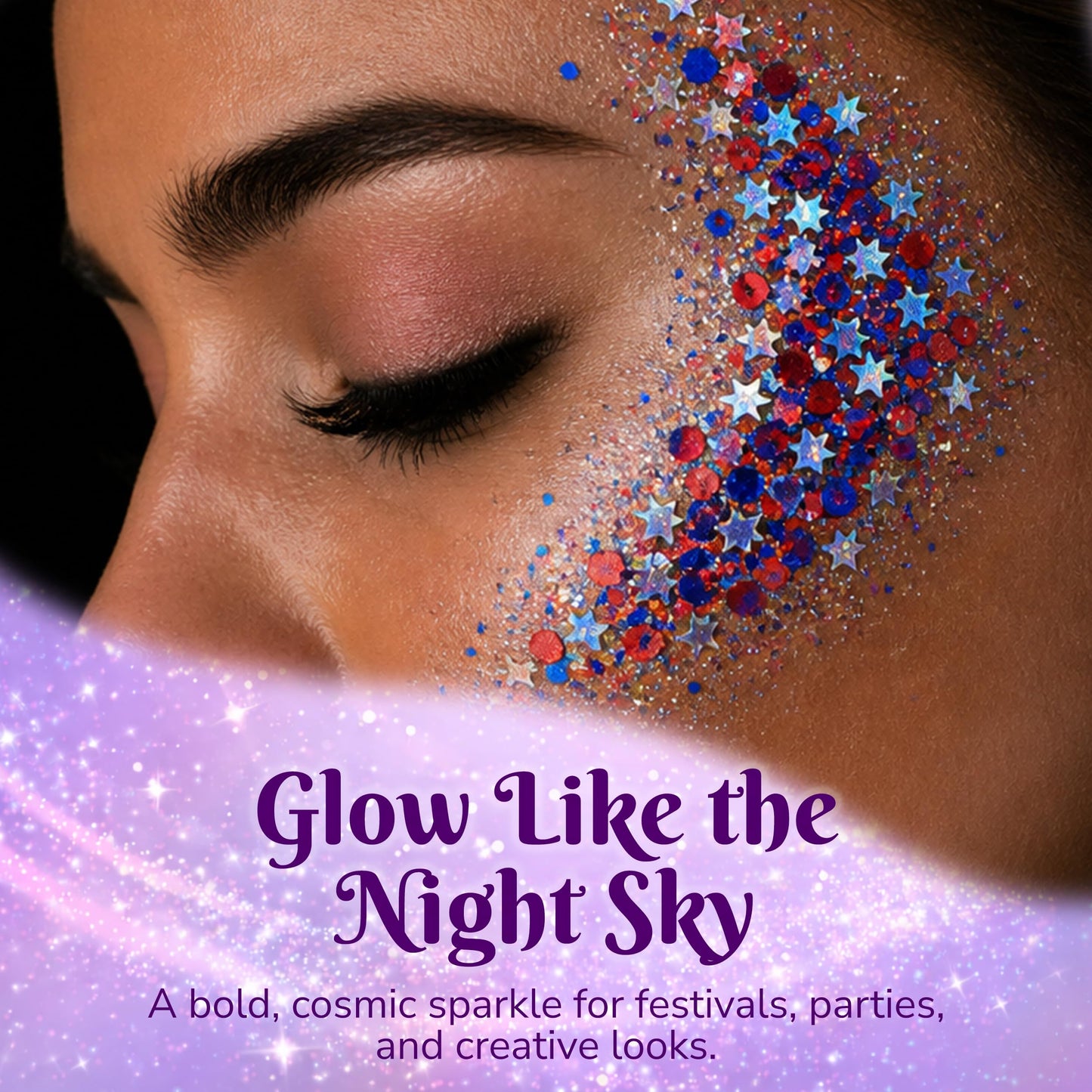 Art Factory Fireworks Body Glitter Gel - Red White and Blue Holographic Cosmetic Glitter for Face, Hair & Body - Patriotic Festival Rave Makeup, Long