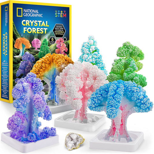 National Geographic Crystal Growing Craft Kit – Grow 6 Crystal Trees in 6 Hours, Educational STEM Arts & Crafts Kit with Geode & Art Supplies for Kids