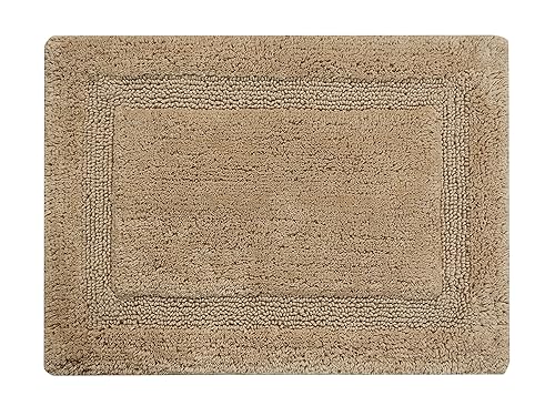 Saffron Fabs Bath Rug 100% Soft Cotton, Size 50x30 Inch, Latex Spray Non-Skid Backing, Solid Beige Color, Textured Border, Hand Tufted, Heavy 190 GSF…