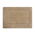 Saffron Fabs Bath Rug 100% Soft Cotton, Size 50x30 Inch, Latex Spray Non-Skid Backing, Solid Beige Color, Textured Border, Hand Tufted, Heavy 190 GSF…
