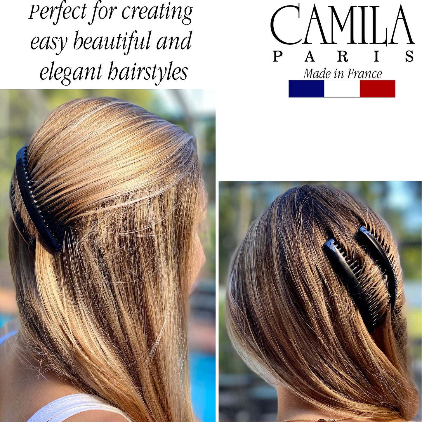 Camila Paris CP2910 French Side Combs Large Curved, Black French Twist Hair Combs Decorative, Strong Hold Hair Clips for Women Bun Chignon Up-Do, No Beauty and Personal Care Camila