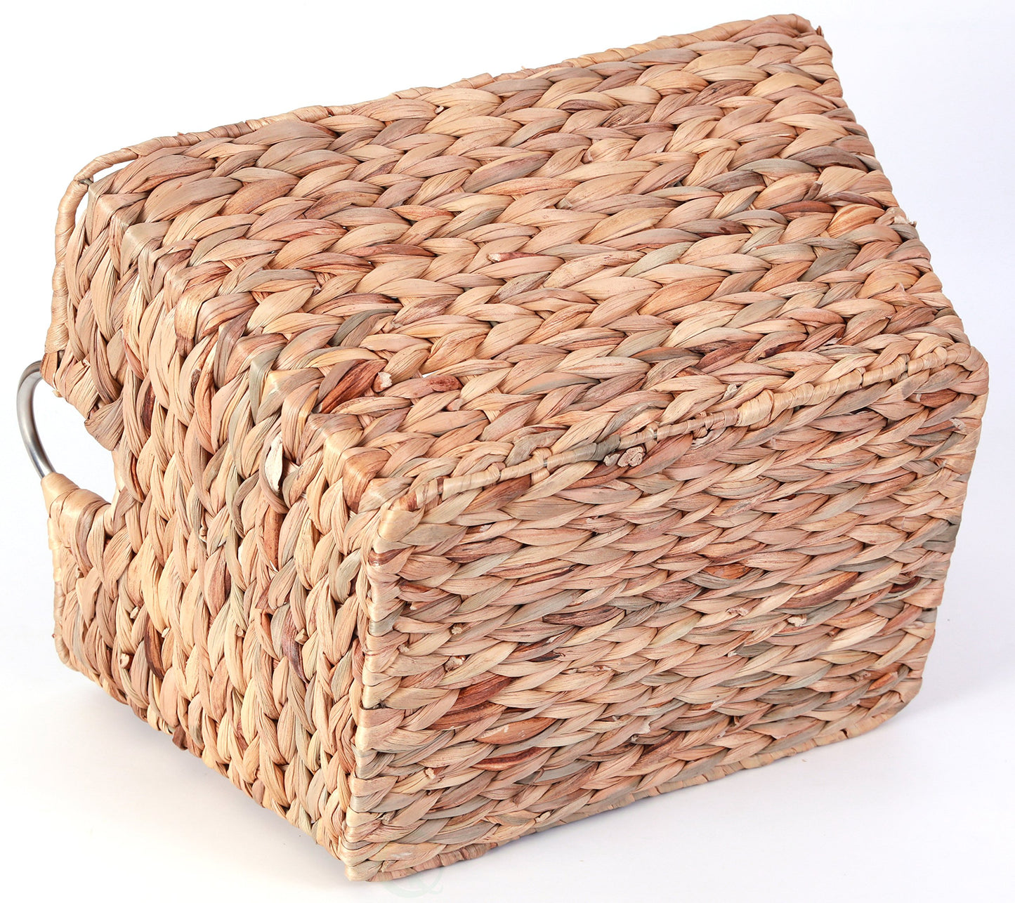 Vintiquewise Large Square Water Hyacinth Wicker Laundry Basket with Metal Handles