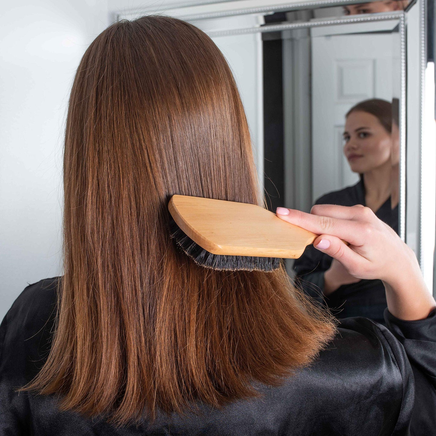 GranNaturals Boar Bristle Smoothing Hair Brush for Women and Men - Medium/Soft Bristles - Natural Wooden Large Flat Square Paddle Hairbrush for Fine