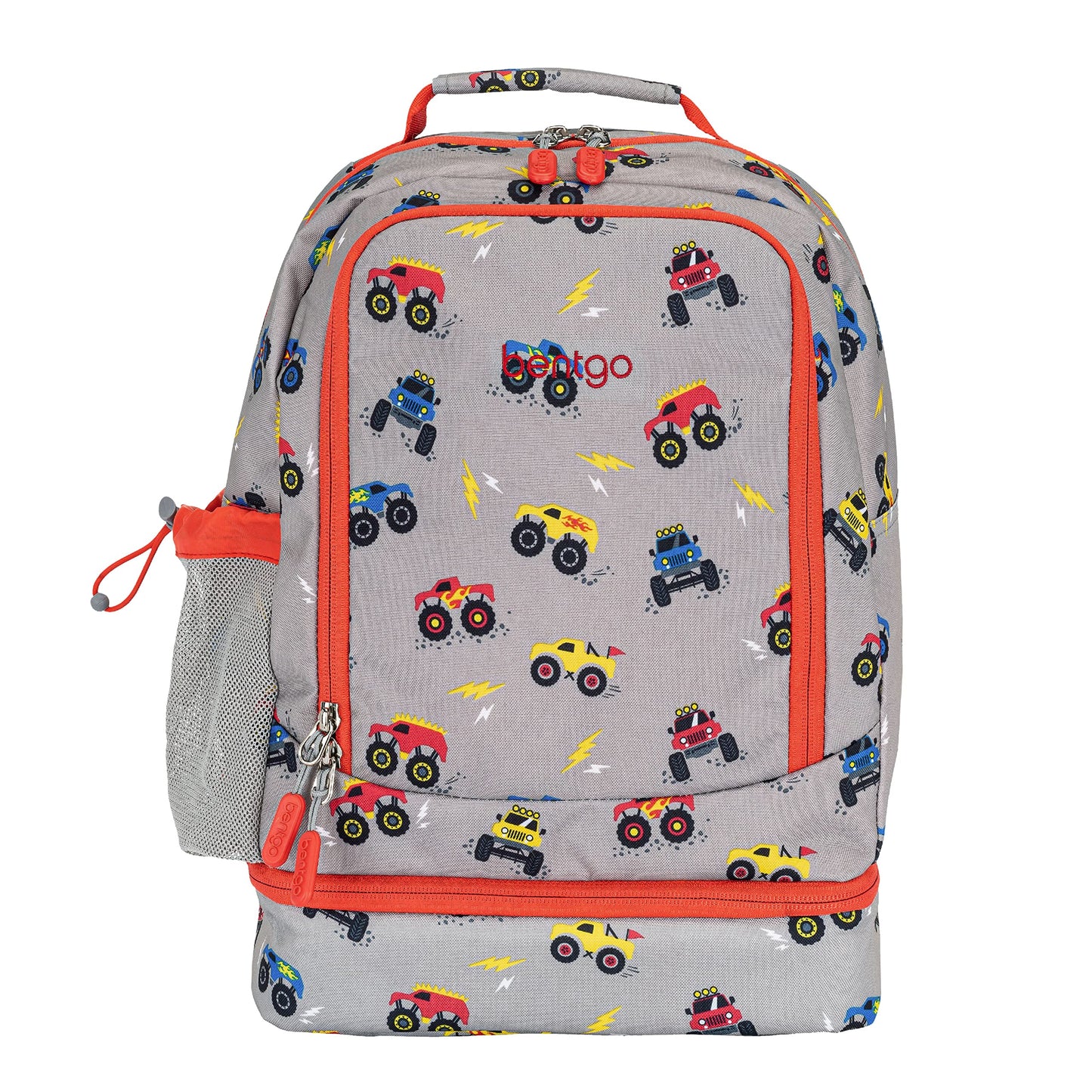 Bentgo Kids 2-in-1 Backpack & Insulated Lunch Bag - Durable 16” Backpack & Lunch Container in Unique Prints for School & Travel - Water Resistant, Padded & Large Compartments (Trucks)