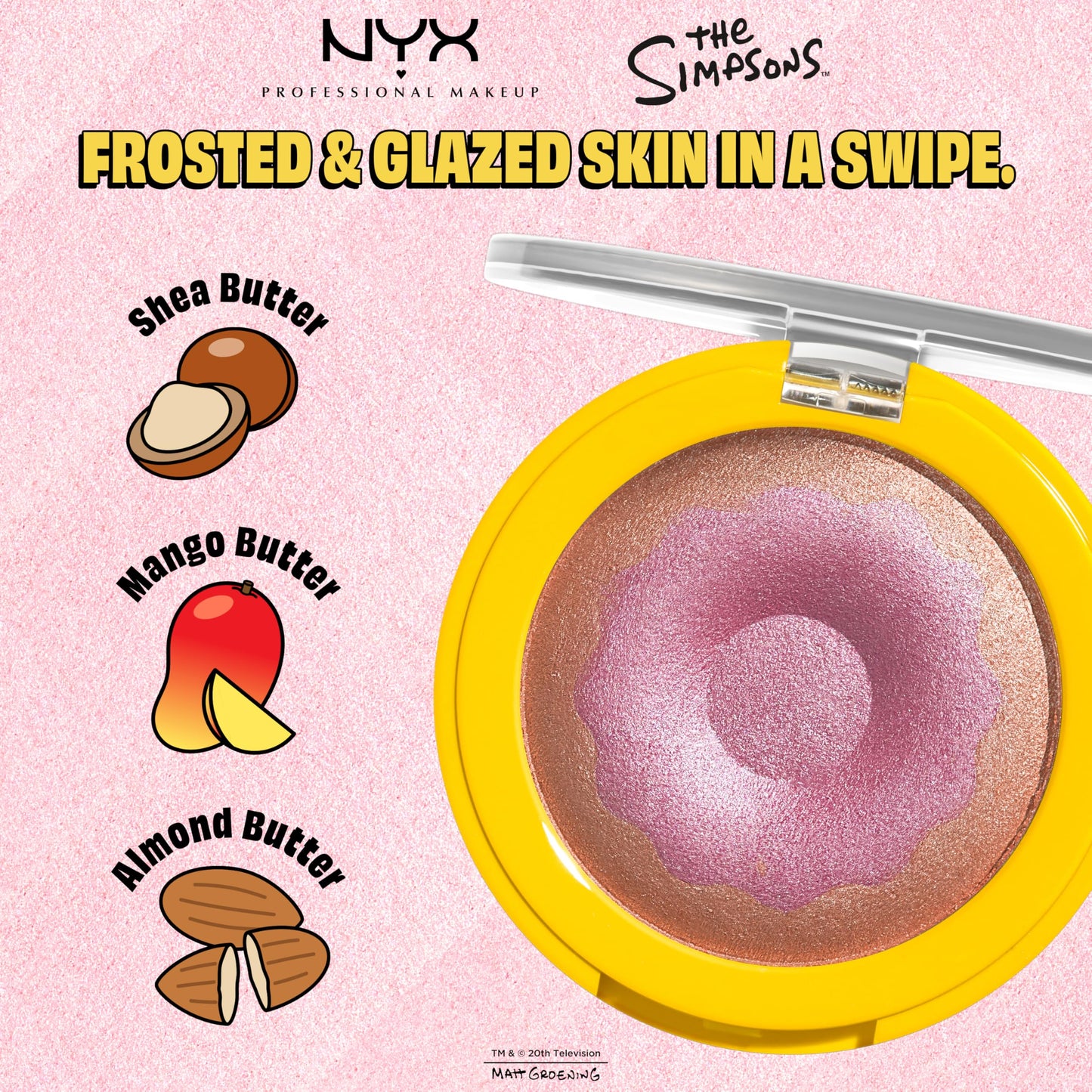 NYX PROFESSIONAL MAKEUP Homer Simpson Donut Highlighter Makeup, Frosted & Buttery Shimmer Powder Formula, The Simpsons Collaboration, Vegan