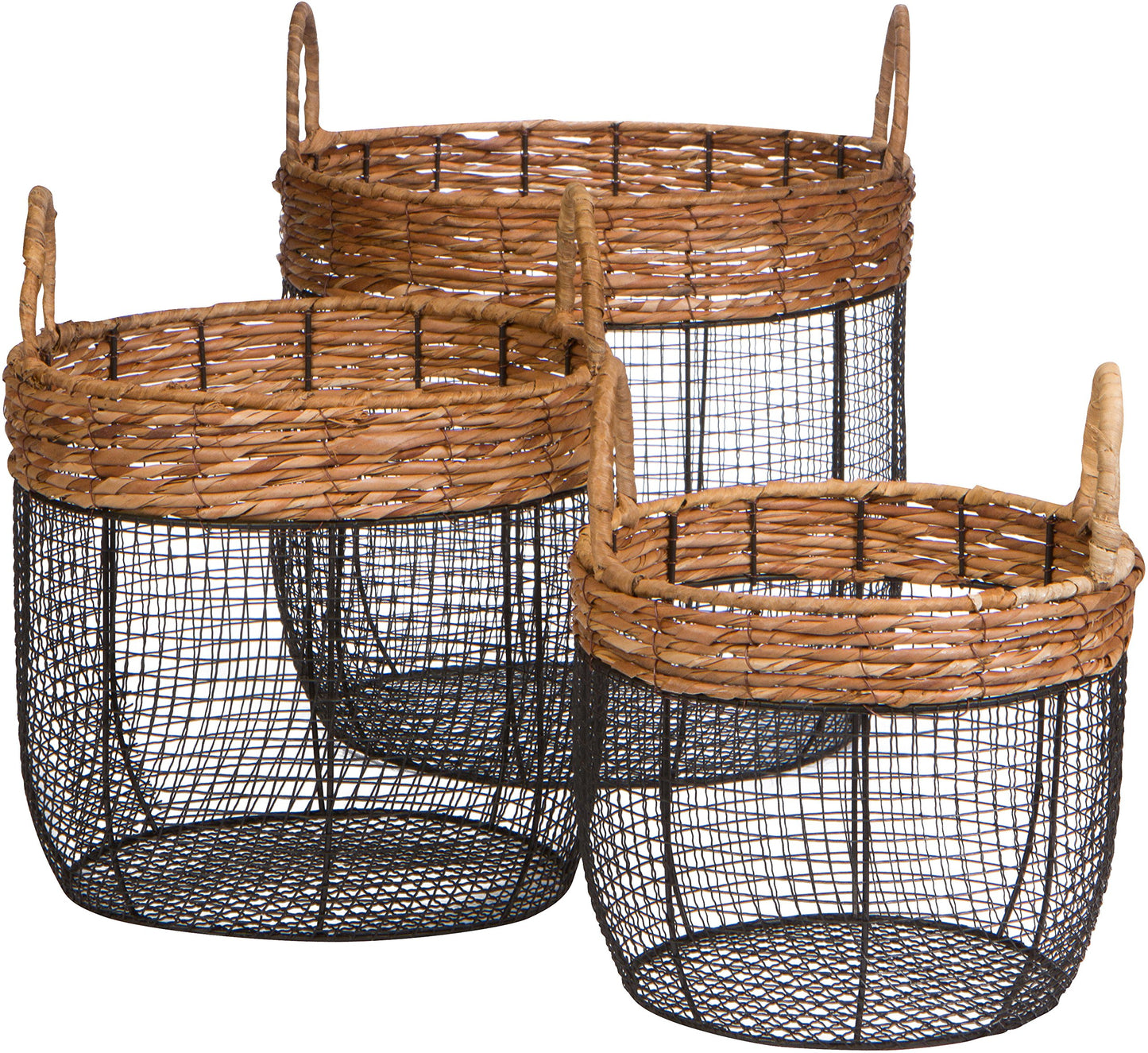 Trademark Innovations Oval Wire Tall Garden Home Decor Baskets with Wicker and Handles - Set of 3