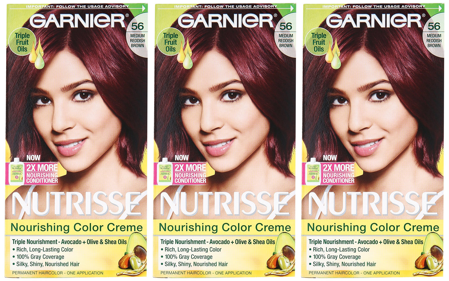 Garnier Nutrisse Nourishing Hair Color Creme, 56 Medium Reddish Brown (Sangria), 3 Count (Packaging May Vary)