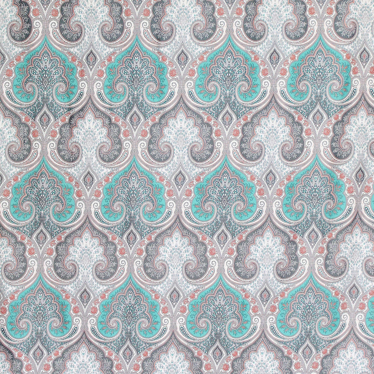 Boho Floral Damask Fabric Shower Curtain for Bathroom: Teal Pink Grey
