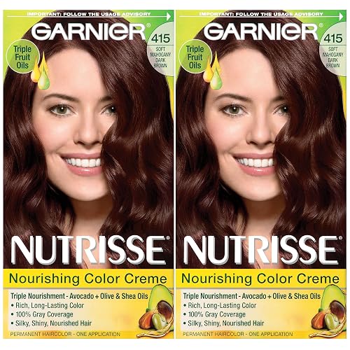 Garnier Hair Color Nutrisse Nourishing Creme, 415 Soft Mahogany Dark Brown (Raspberry Truffle), 2 Count
