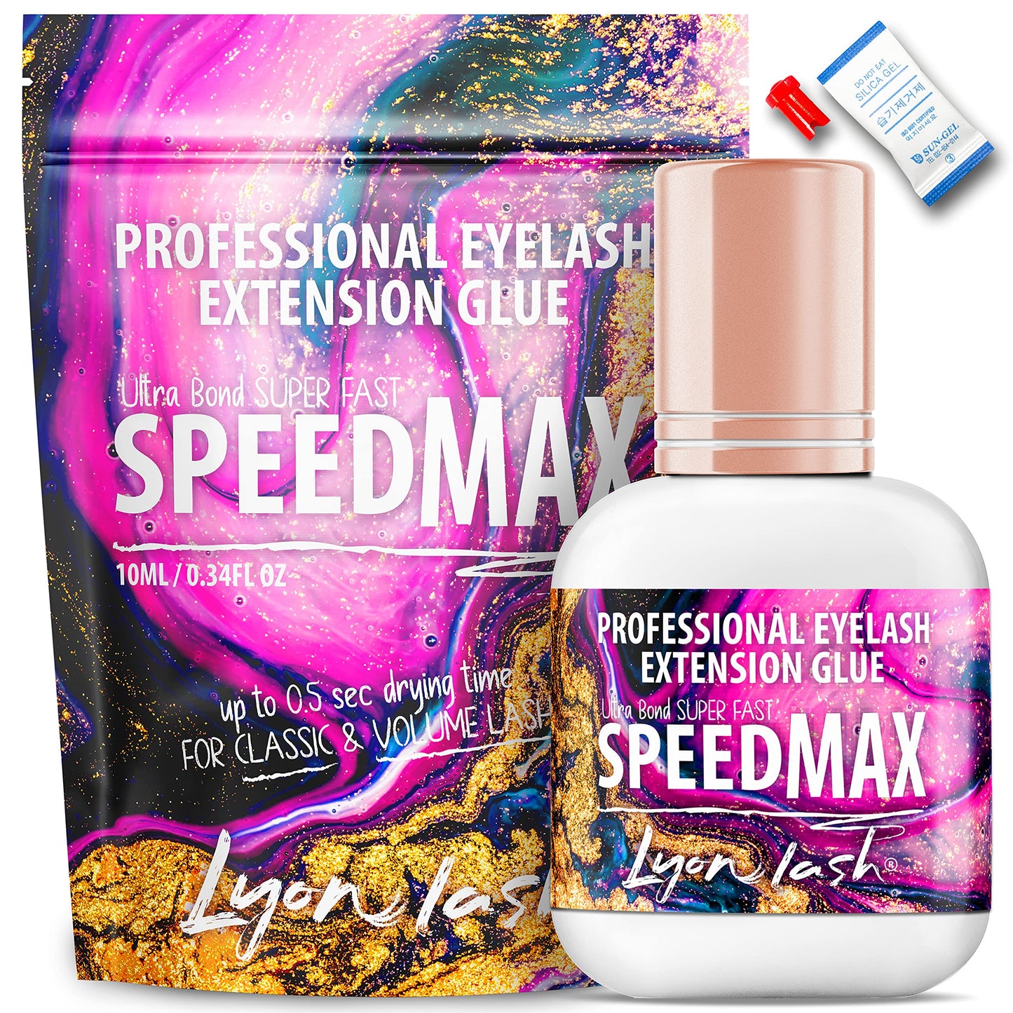 Lyon Lash SPEEDMAX Eyelash Extension Glue, 0.3–1.3s Dry Time, 8 Week Retention, Black Adhesive for Professional Lash Supplies, 10ml/0.34oz