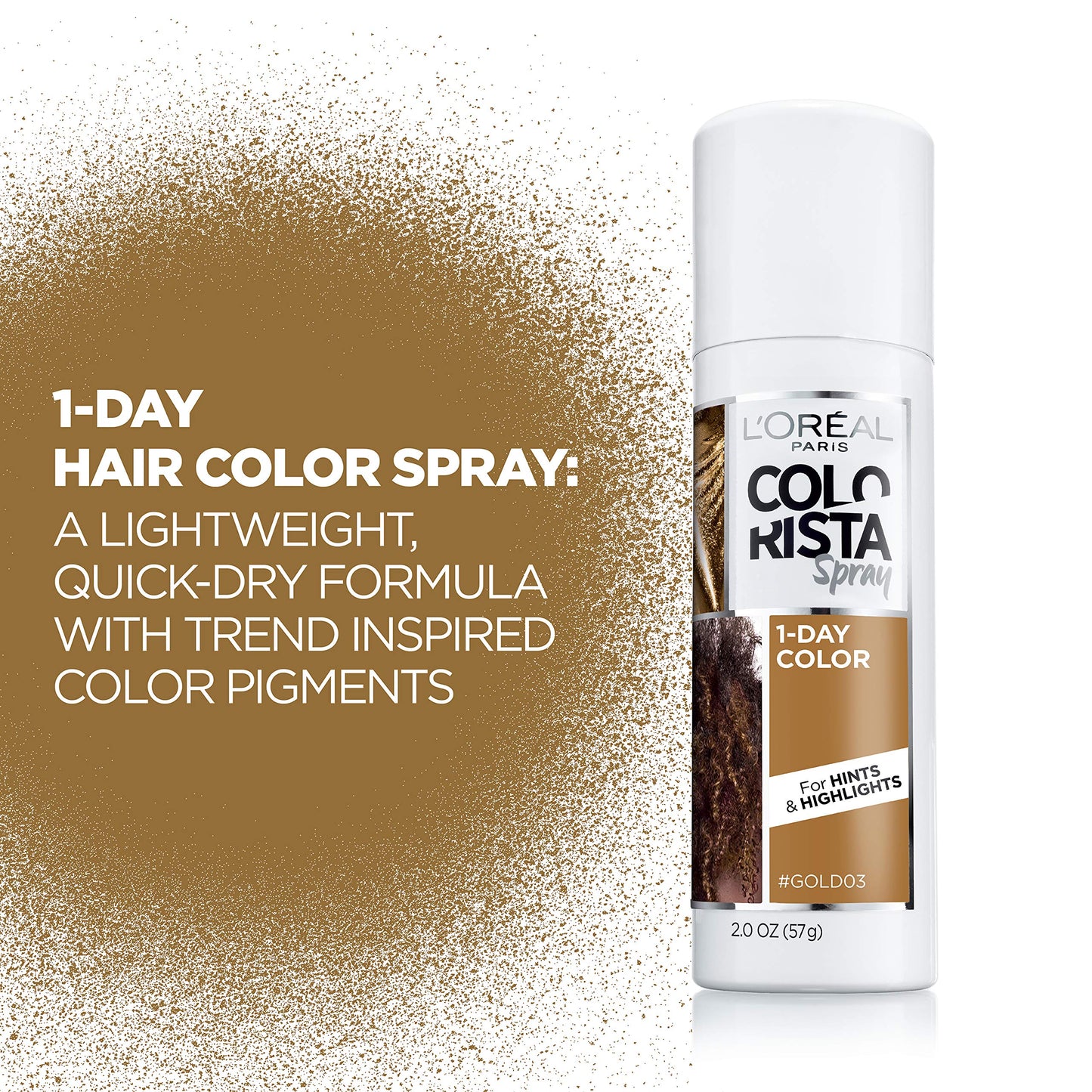 L’Oréal Paris Colorista 1-Day Washable Temporary Hair Color Spray, Gold, 2 Ounces