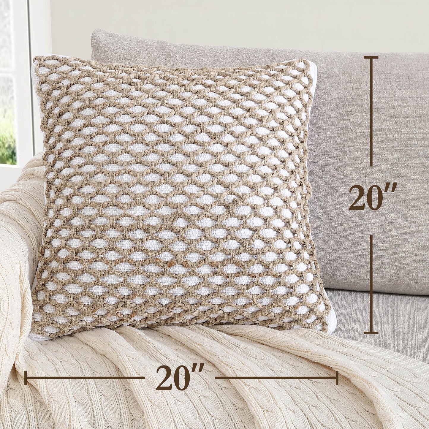 Boho Living Jada 2 Pc Decorative Throw Pillow Covers, Pillow Insert not Included, Premium Woven Design, Living Room Décor, (2) 20" x 20", White