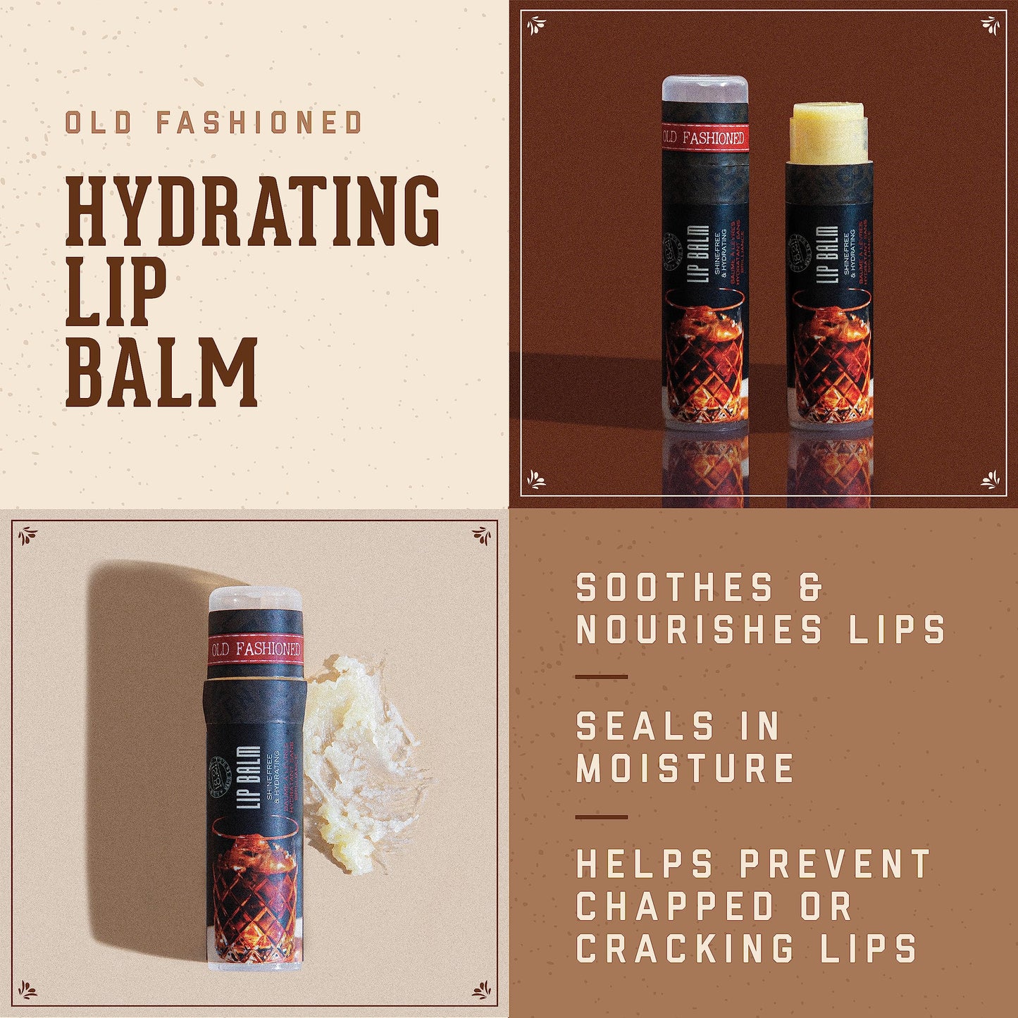18.21 Man Made Lip Balm - Original Old Fashioned Flavor, Lip Protectant Hydrates & Moisturizes with Beeswax, Cocoa Butter & Vitamin E
