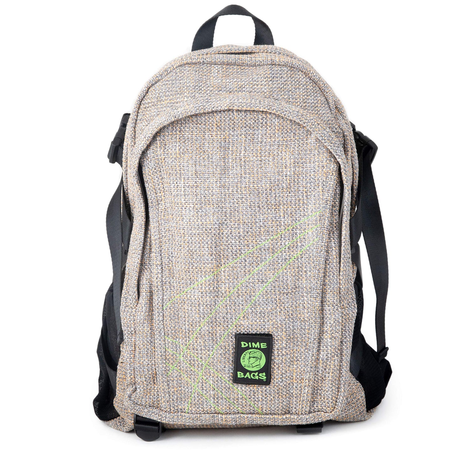 DIME BAGS Backpack For Travel, Durable Hempster Material, 9 Storage Compartments & 2 Side Bottle Pockets, Fits 17” Laptop, Adjustable Padded Straps, Hidden Internal Pocket (Sand)