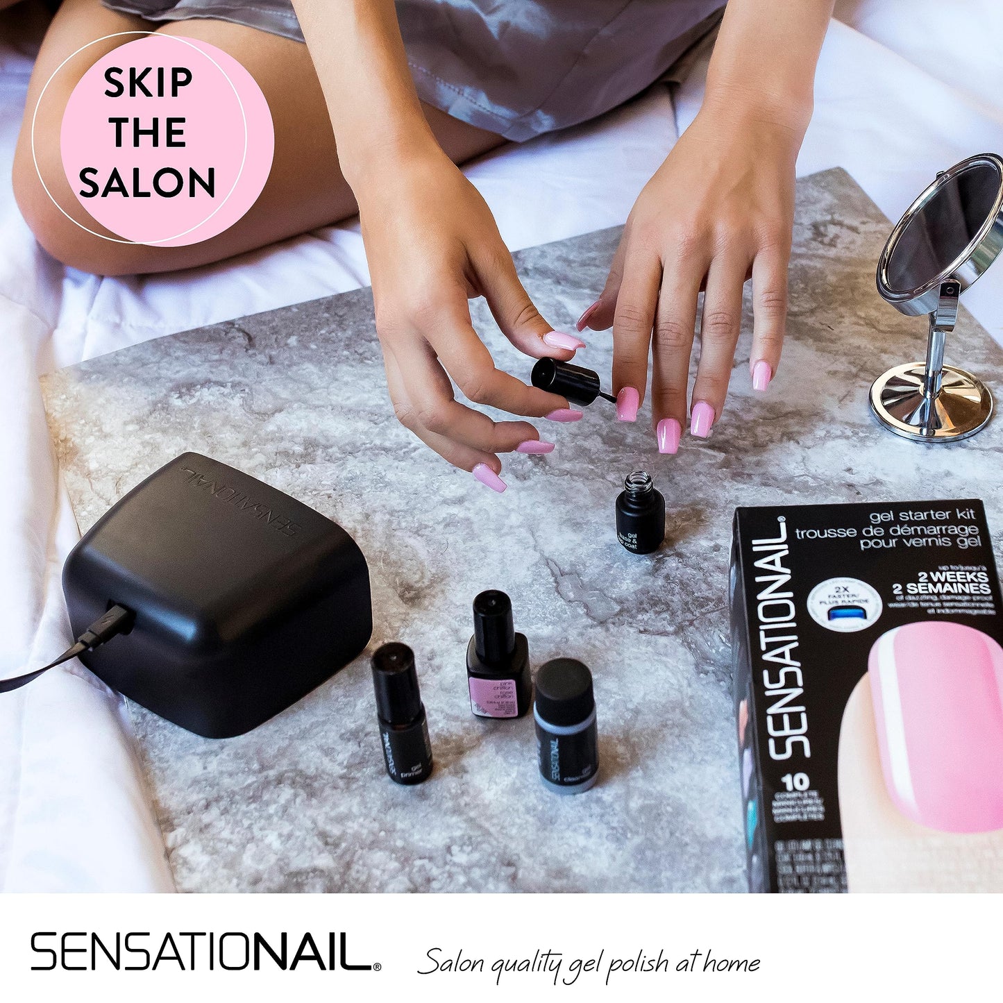 Sensationail Gel Nail Polish Starter Kit - At Home Gel Manicure 32 Piece Kit - Includes Pink Chiffon Nail Polish, LED Lamp, Polish Remover, Manicure