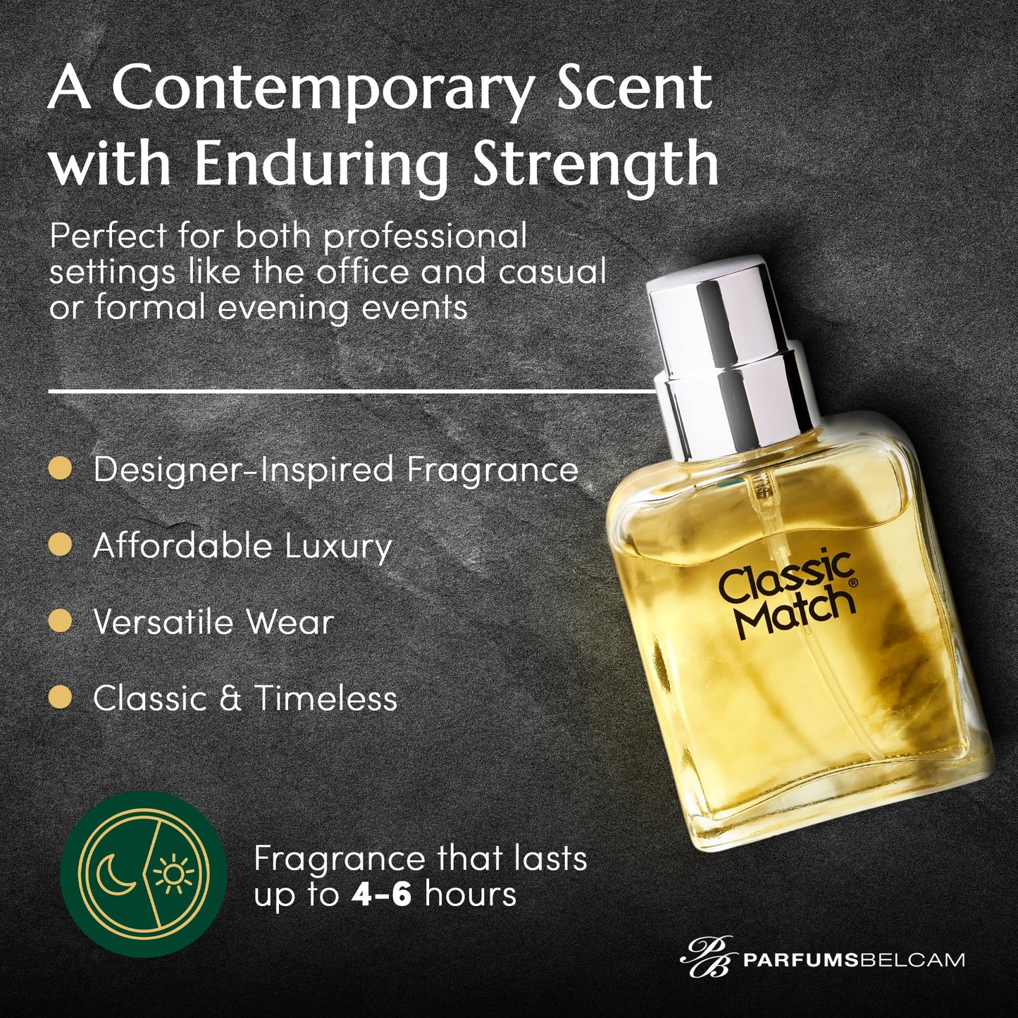 PB ParfumsBelcam Classic Match Green Eau De Toilette Spray for Men - Fresh Chypre Cologne, Bergamot, Basil, Musk, Long-Lasting Masculine Fragrance