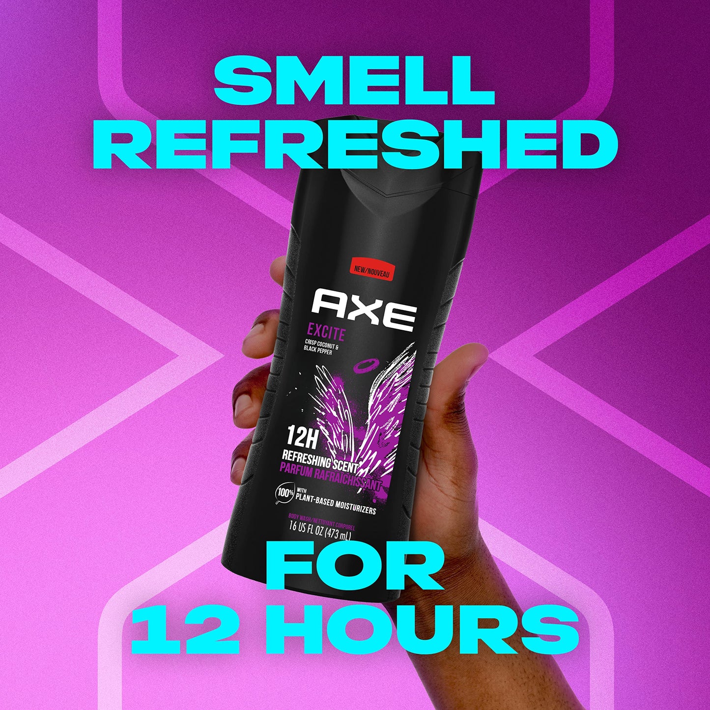 AXE Body Wash 12h Refreshing Scent Excite Crisp Coconut and Black Pepper Men's Body Wash, 16 Oz