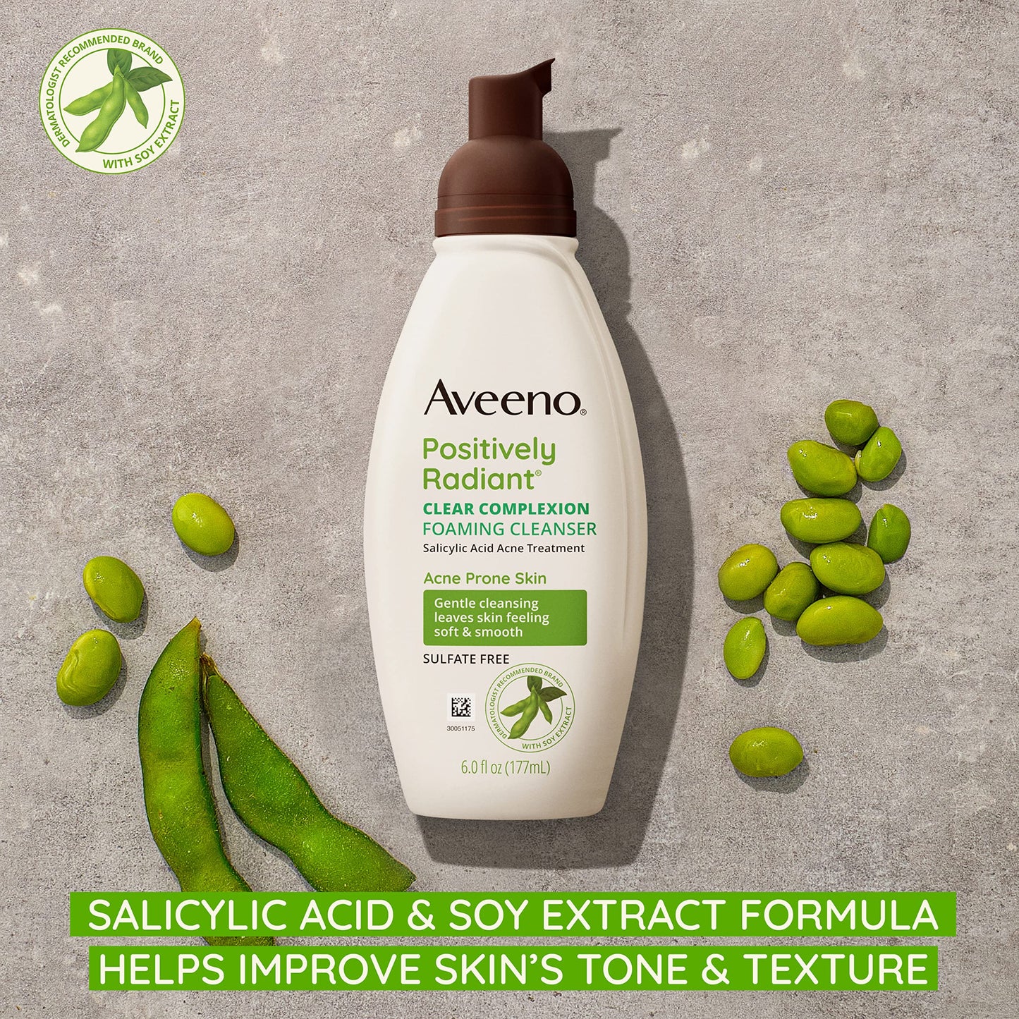 Aveeno Clear Complexion Foaming Oil-Free Facial Cleanser with Salicylic Acid Acne Medication for Breakout-Prone Skin & Soy Extracts, Hypoallergenic
