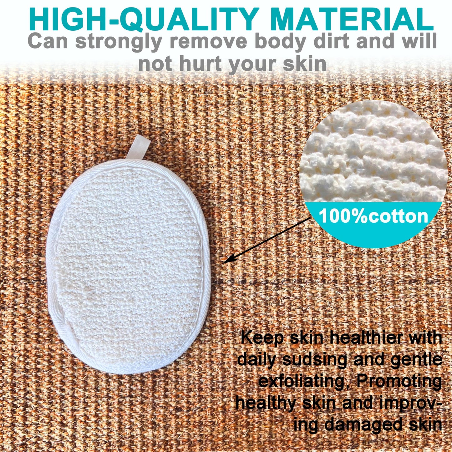 6 pcs/Set 4.3"×5.7" Natural Exfoliating Face Body Pad Loofah Sponge Facial Brush - Shower Scrubber - Body Bath Spa for Men & Women, Renewable Resource