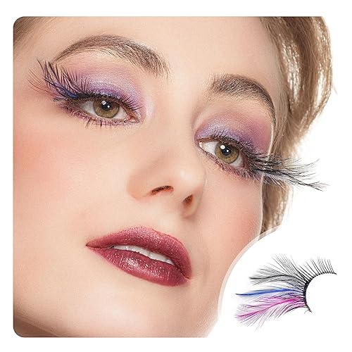Dorisue Rainbow lashes Black Blue Purple Feather eyelashes Costume halloween eyelashes show False Eyelash Feather lashes Feather extensions for Women…