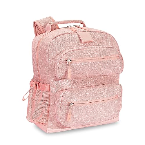 Bentgo Kids Glitter Backpack - Lightweight 14” Backpack for School, Travel & Daycare, Ideal for Ages 4+, Durable & Water-Resistant, Roomy Interior, & Loop for Lunch Bag (Glitter Edition - Petal Pink)