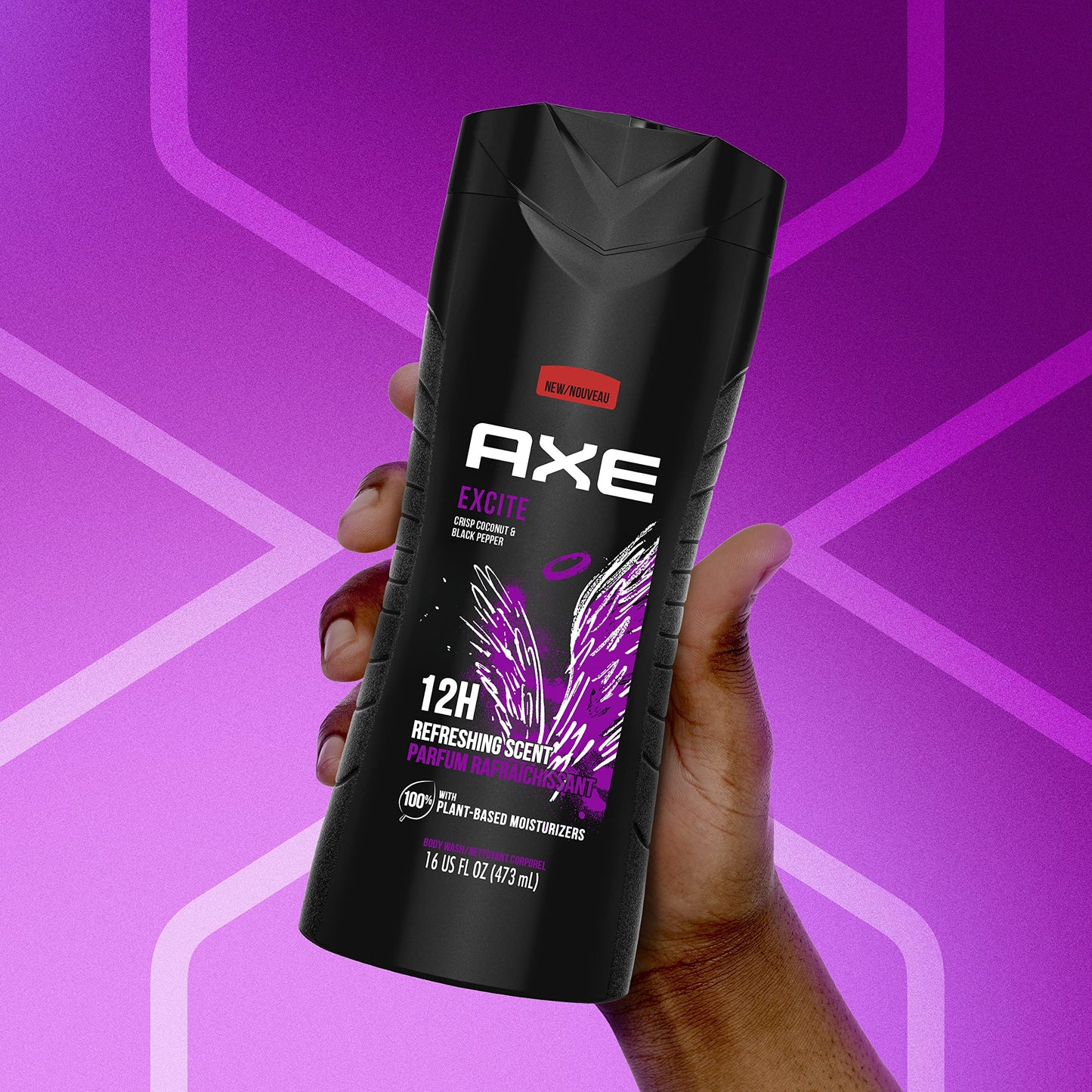 AXE Body Wash 12h Refreshing Scent Excite Crisp Coconut and Black Pepper Men's Body Wash, 16 Oz