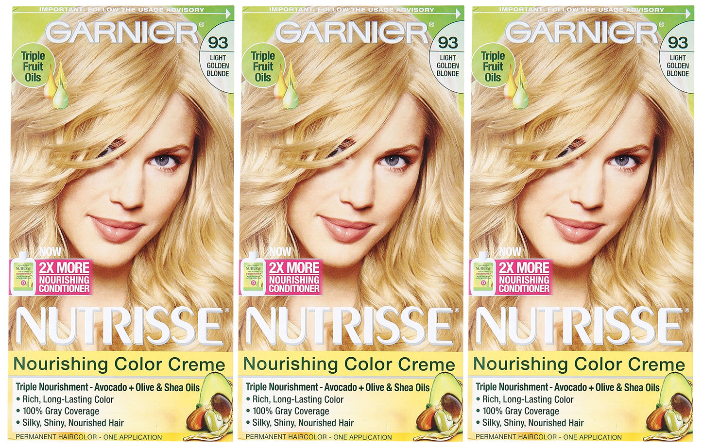 Garnier Nutrisse Nourishing Hair Color Creme, 93 Light Golden Blonde (Honey Butter), 3 Count (Packaging May Vary)