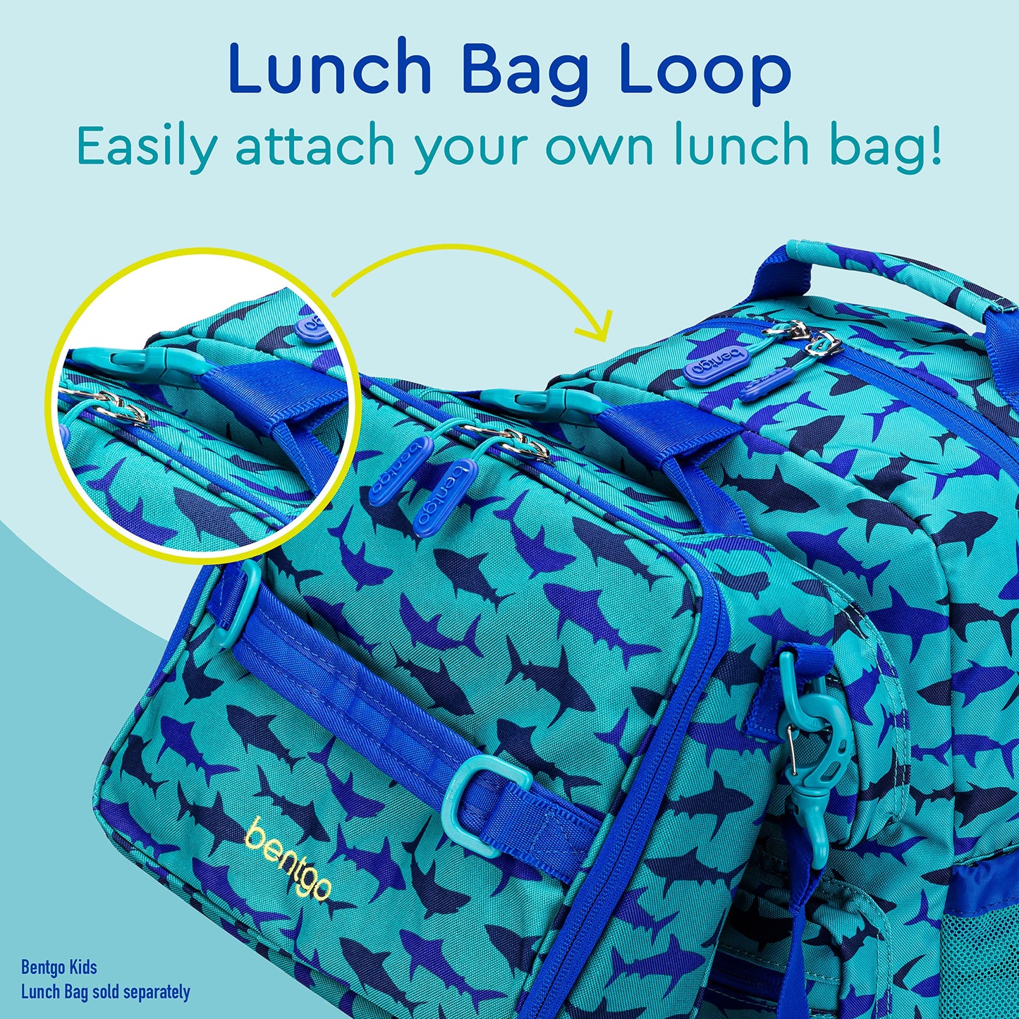 Bentgo Kids Backpack - Lightweight 14” Backpack in Fun Prints for School, Travel, & Daycare, Ideal for Ages 4+, Roomy Interior, Durable & Water-Resistant Fabric, & Loop for Lunch Bag (Shark)