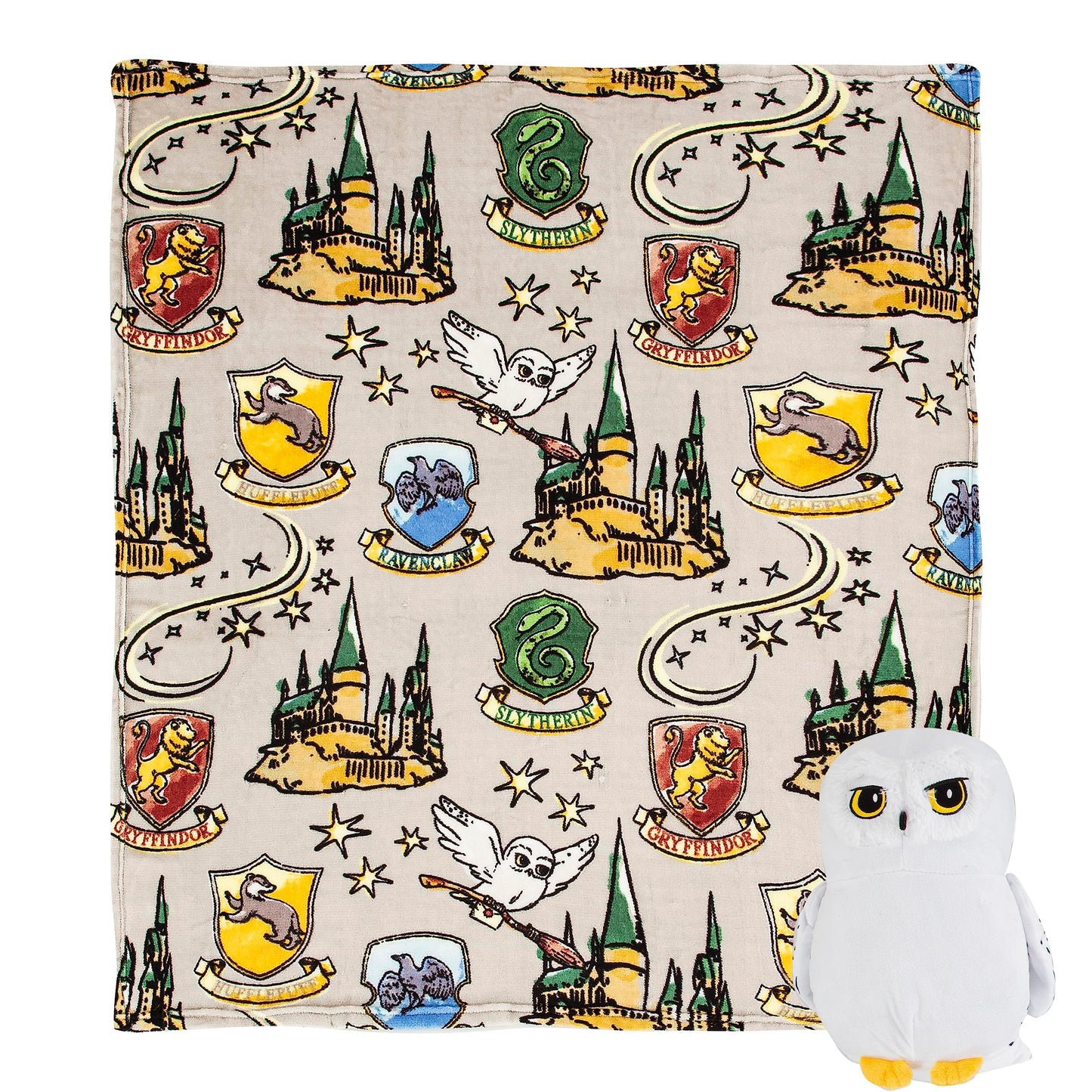 Northwest Character Hugger Pillow & Silk Touch Throw Blanket Set, Stuffed Animal for Kids, Newborn Snuggle Toy, 40" x 50", Harry Potter - Hedwig Magic