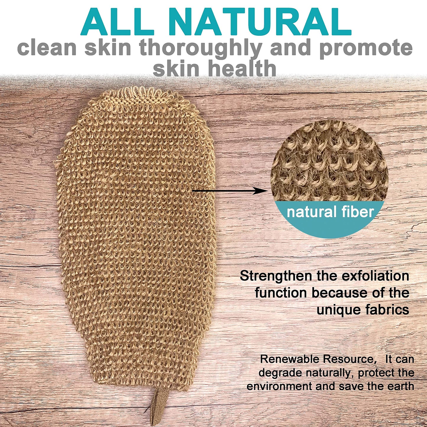 2 Pack 100% Natural Exfoliating Hemp Glove Mitt Mitten - Bath Sponge Scrubber Remove Dead Skin - Deep Clean & Invigorate Your Skin - Machine Wash