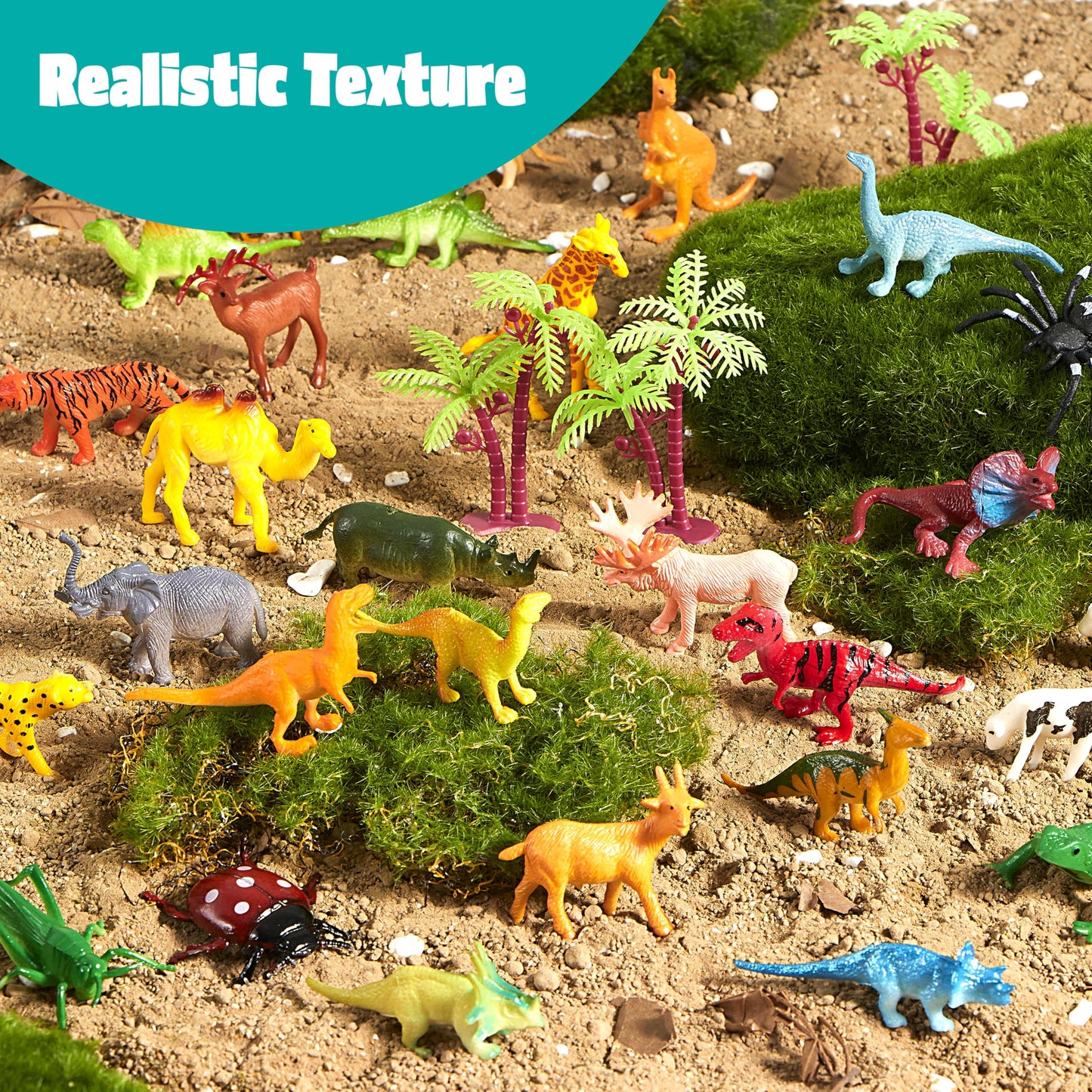 JOYIN 69 Pcs Small Animal Figures – Mini Jungle, Zoo, Ocean, Farm & Dinosaur Playset with Sensory Bin, Party Favors & Gifts for Kids 3–5