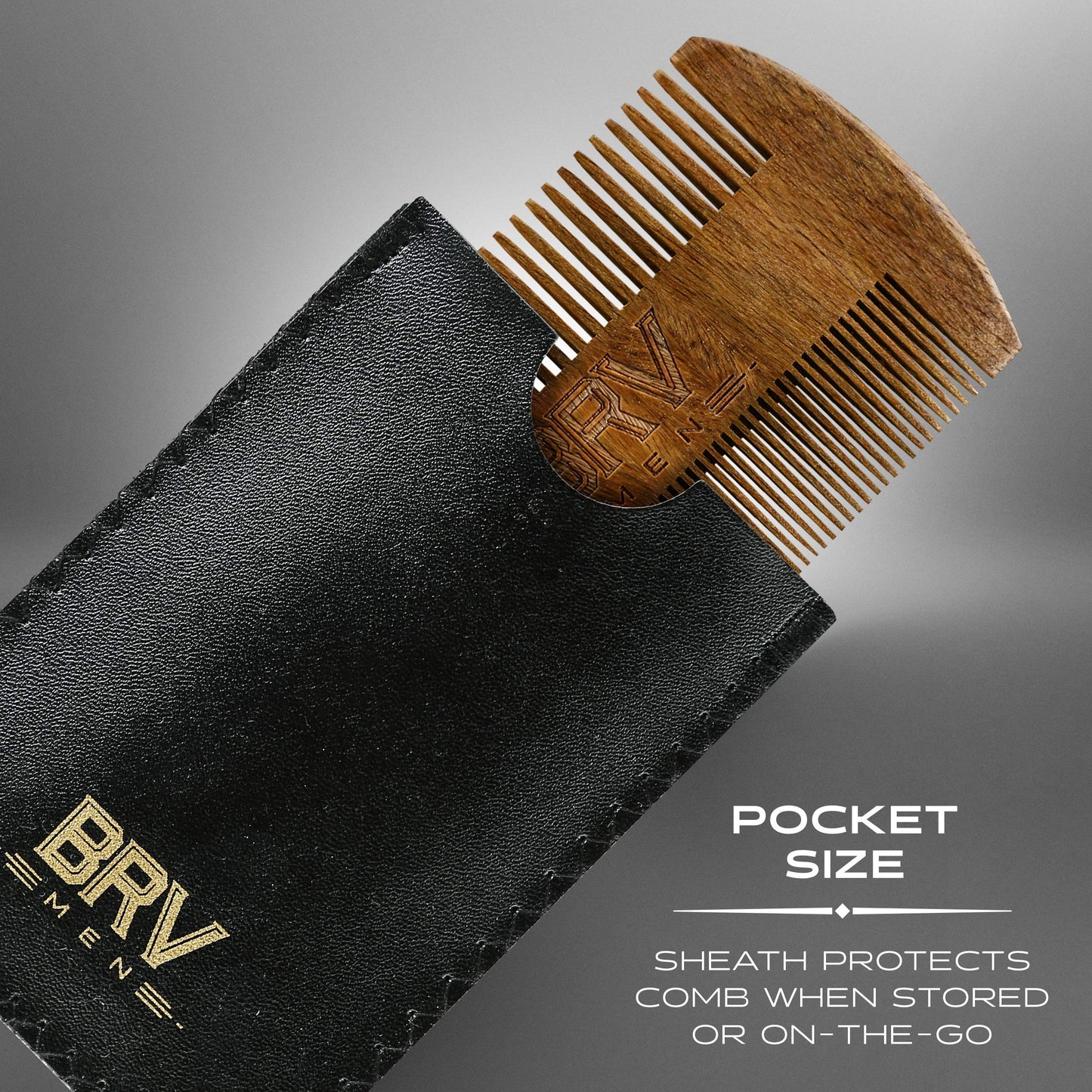 BRV MEN Beard & Mustache Comb, 100% Natural Green Sandalwood, Pocket Beard Comb with Carry Case, Wooden Beard Comb for Men For All Types and Styles