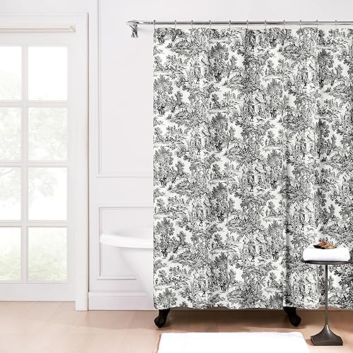 Victoria Park Toile Bathroom Shower Curtain, Black
