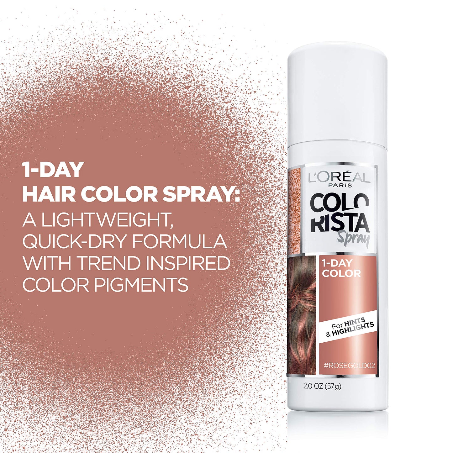 L'Oreal Paris Colorista 1-Day Washable Temporary Hair Color Spray, Rose Gold, 2 Ounces