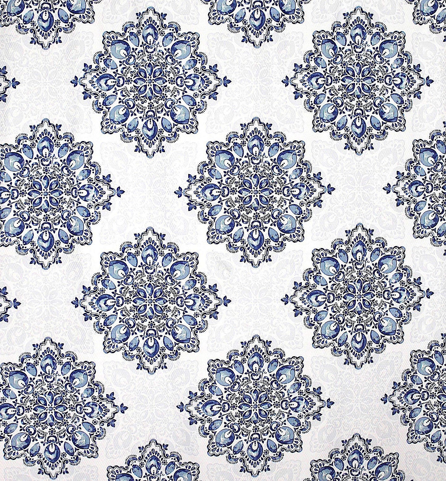 VCNY Home Navy Blue Shower Curtain: Tranquility Teal White Fabric Bohemian Floral Medallion Damask Design