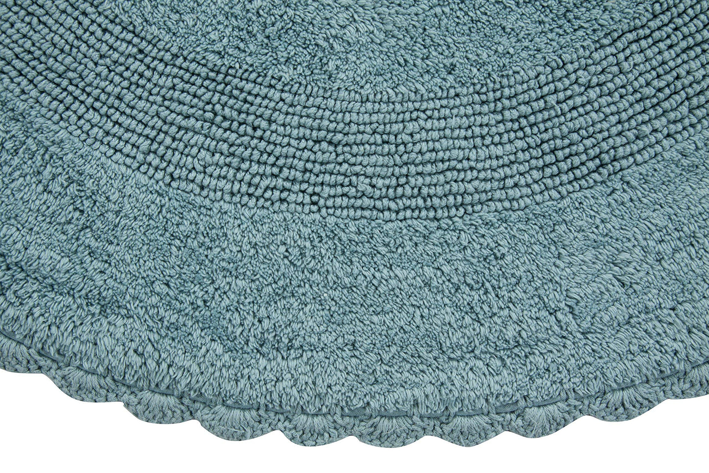 Saffron Fabs Bath Rug 100% Soft Cotton 36 Inch Round, Reversible-Different Pattern On Both Sides, Solid Arctic Blue Color, Hand Knitted Crochet Lace…