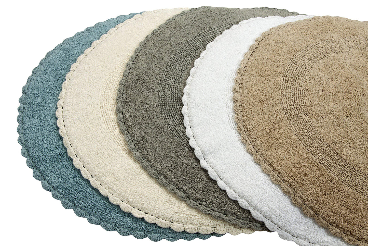 Saffron Fabs Bath Rug 100% Soft Cotton 36 Inch Round, Reversible-Different Pattern On Both Sides, Solid Arctic Blue Color, Hand Knitted Crochet Lace…